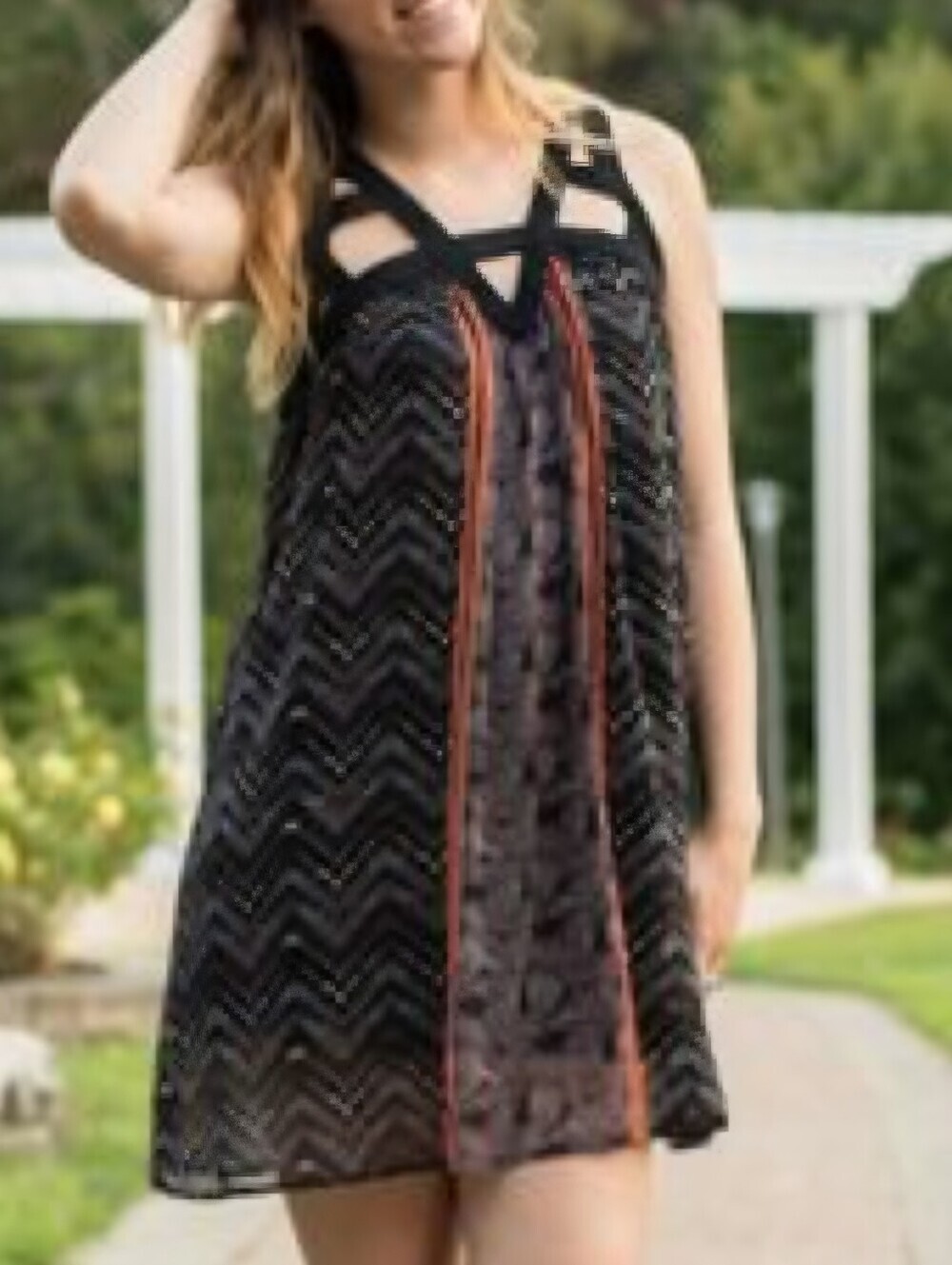 Xhilaration black and orange chevron sleeveless shift dress Geo Cutouts